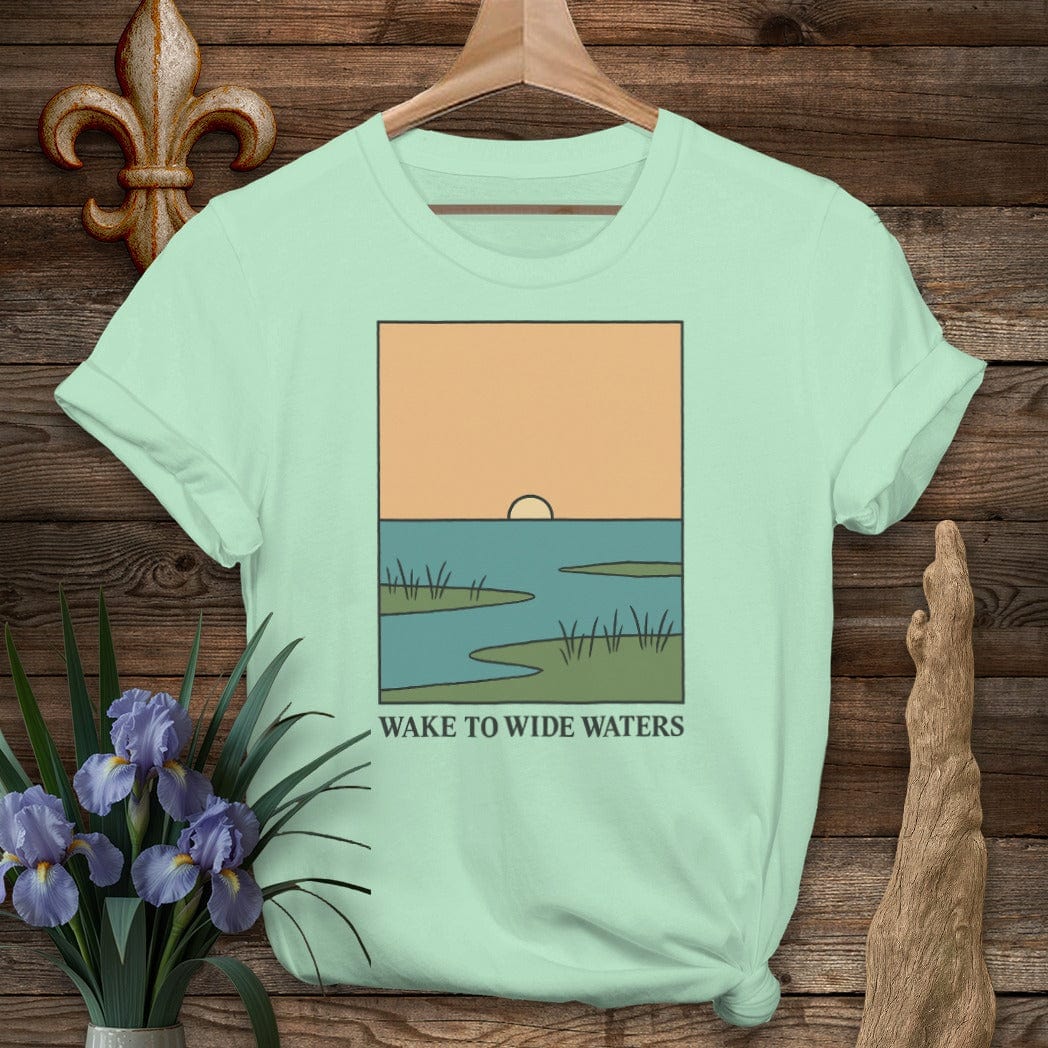 S / Mint Green Louisiana Wake to Wide Waters T-Shirt by Laissez Faire Wear