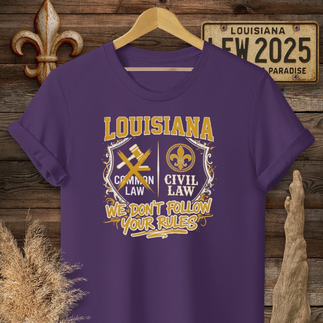 S / Purple Louisiana We Don't Follow Your Rules T-Shirt by Laissez Faire Wear