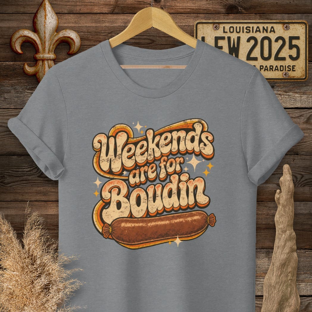 Graphite Heather / S Louisiana Weekends Are for Boudin T-Shirt by Laissez Faire Wear