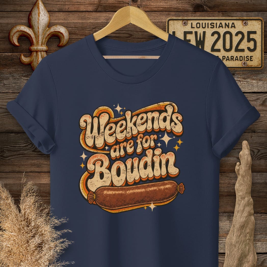 Navy / S Louisiana Weekends Are for Boudin T-Shirt by Laissez Faire Wear
