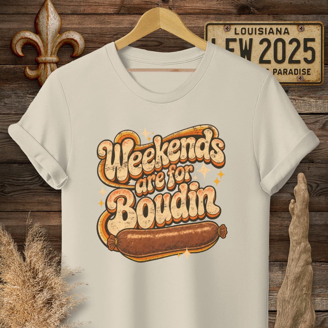 Sand / S Louisiana Weekends Are for Boudin T-Shirt by Laissez Faire Wear