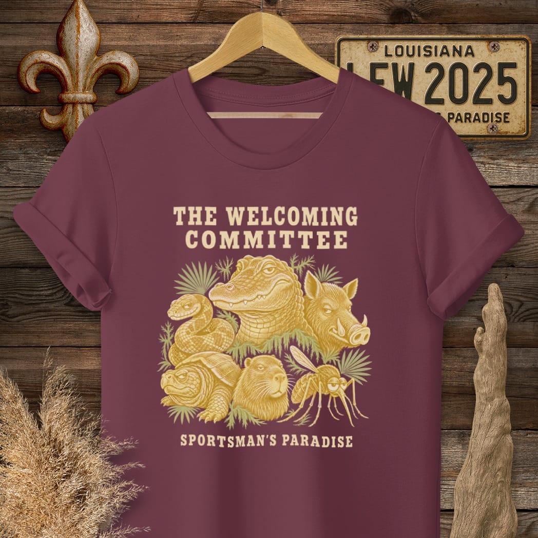 S / Maroon Louisiana Welcoming Committee T-Shirt by Laissez Faire Wear