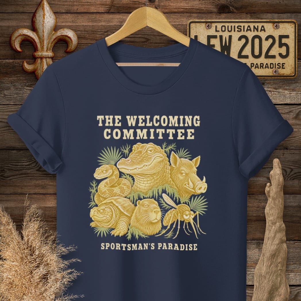 S / Navy Louisiana Welcoming Committee T-Shirt by Laissez Faire Wear