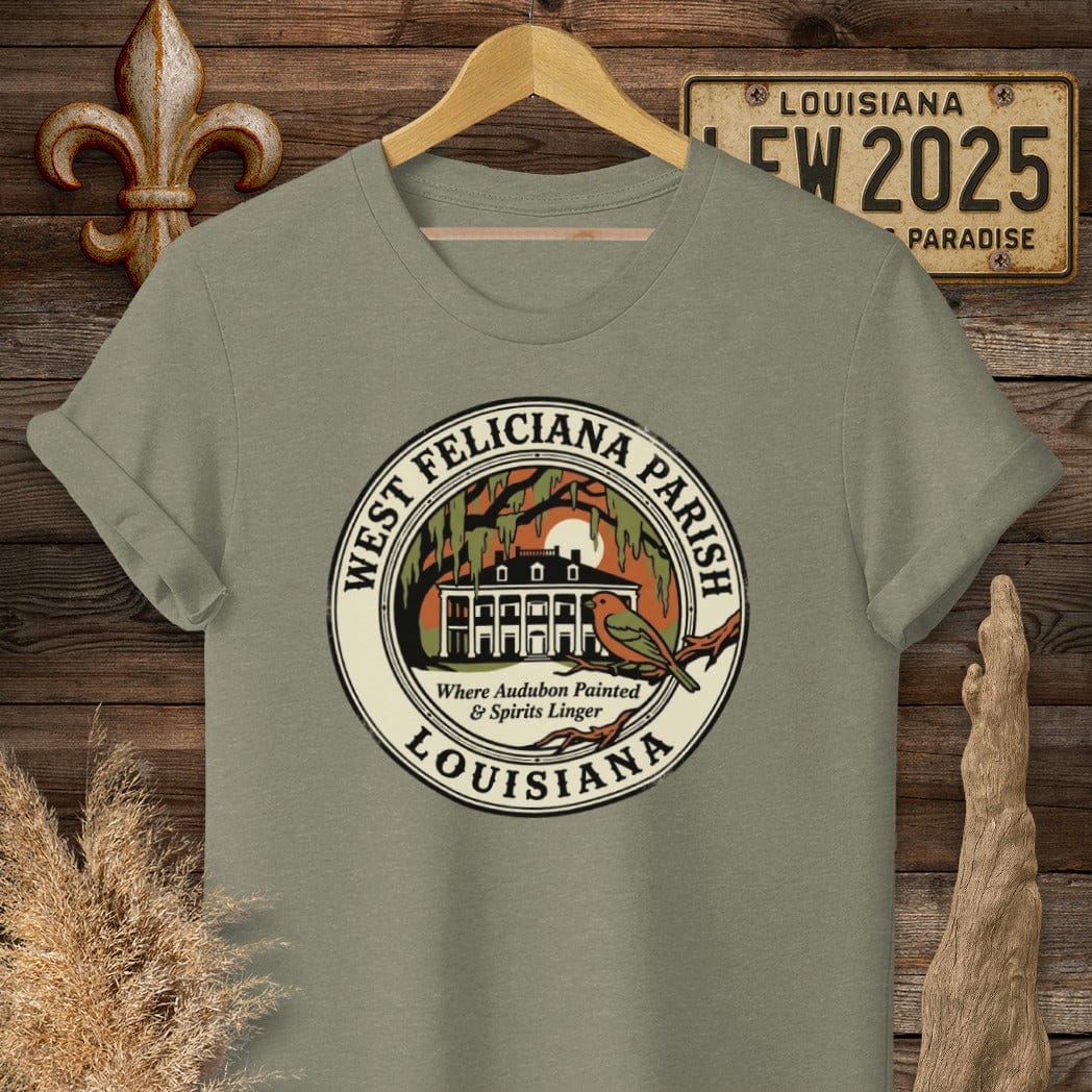 S / Heather Military Green Louisiana West Feliciana Parish T-Shirt by Laissez Faire Wear