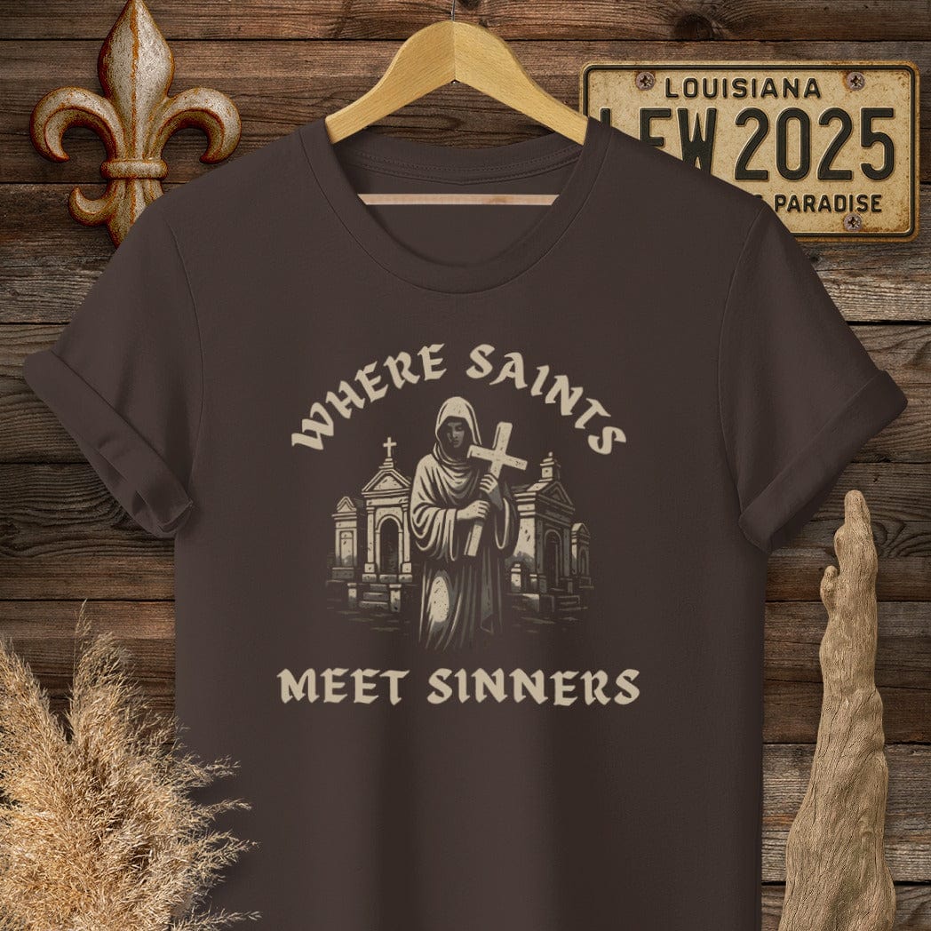S / Dark Chocolate Louisiana Where Saints Meet Sinners T-Shirt by Laissez Faire Wear