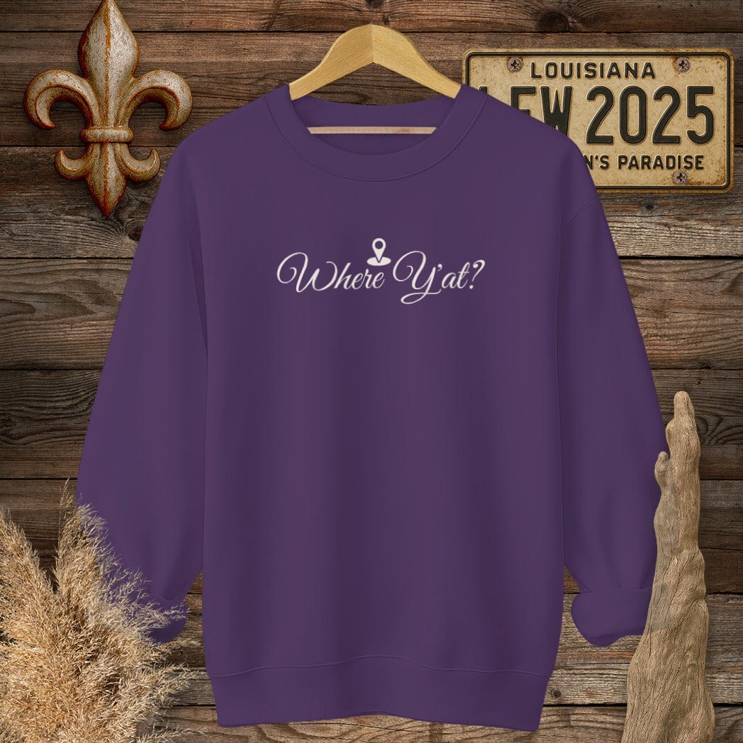 S / Purple Louisiana Where Y'at? Statement Sweatshirt by Laissez Faire Wear