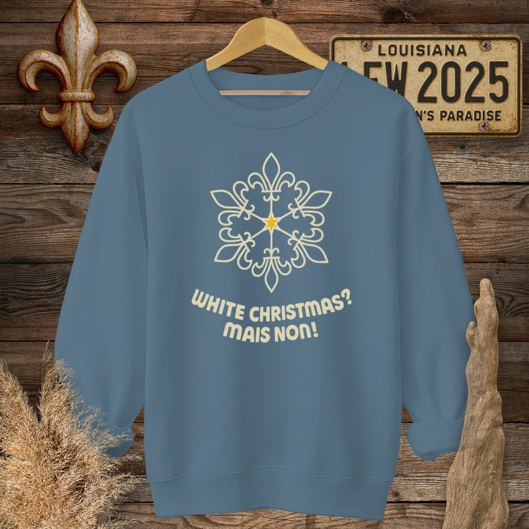 S / Indigo Blue Louisiana White Christmas - Mais Non! Sweatshirt by Laissez Faire Wear