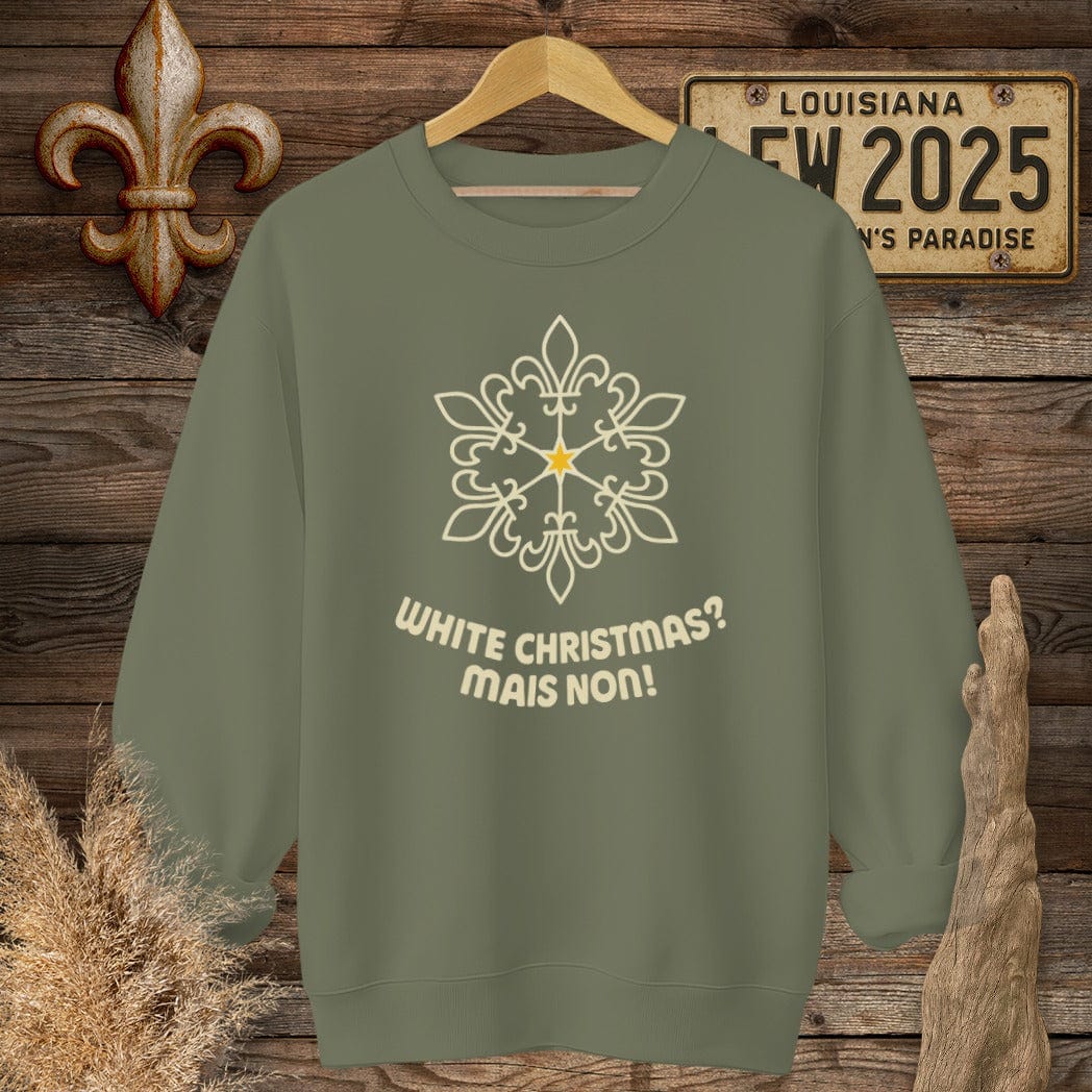 S / Military Green Louisiana White Christmas - Mais Non! Sweatshirt by Laissez Faire Wear