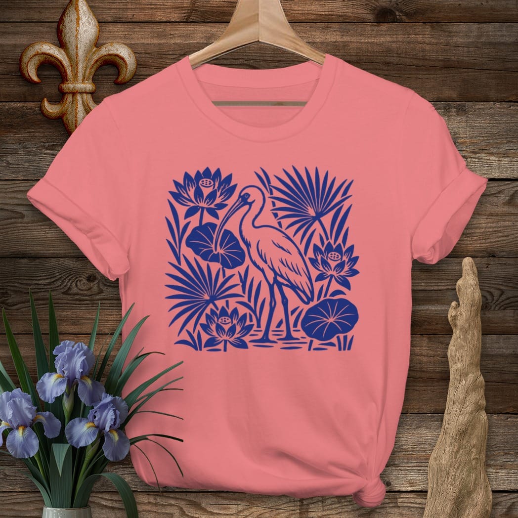 S / Coral Silk Louisiana White Ibis T-Shirt by Laissez Faire Wear