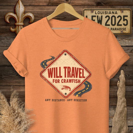 S / Heather Orange Louisiana Will Travel for Crawfish T-Shirt by Laissez Faire Wear