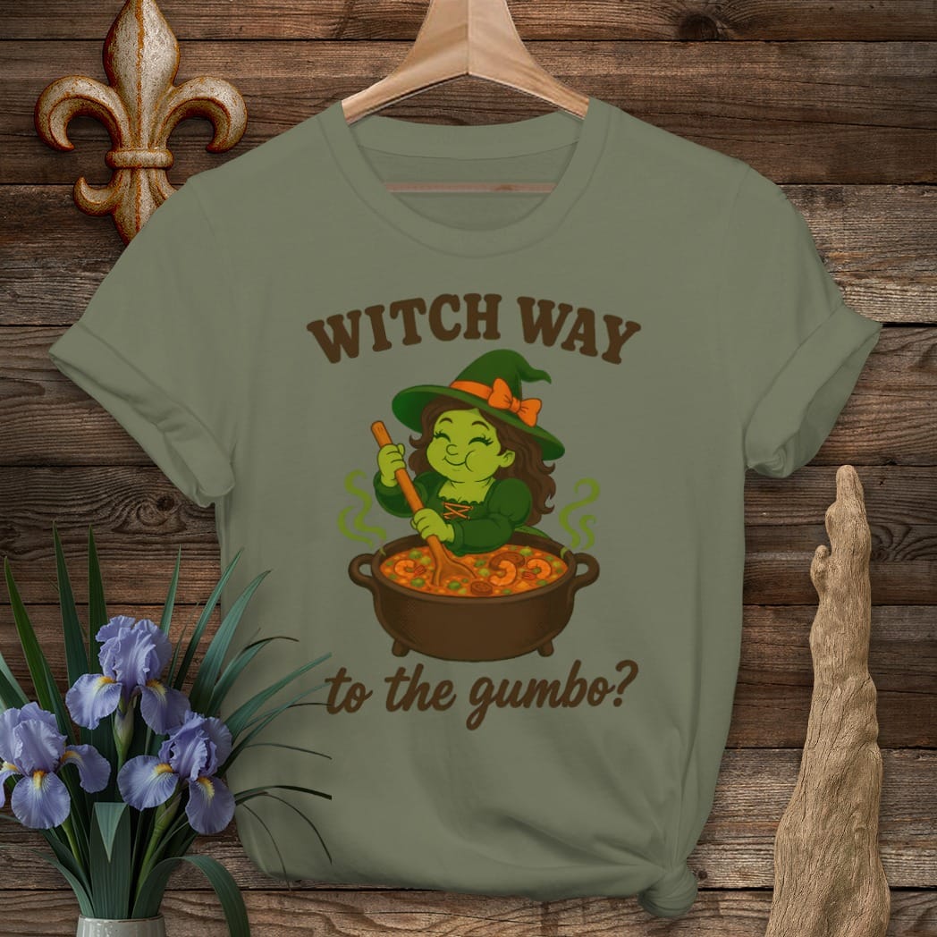 S / Military Green Louisiana Witch Way T-Shirt by Laissez Faire Wear