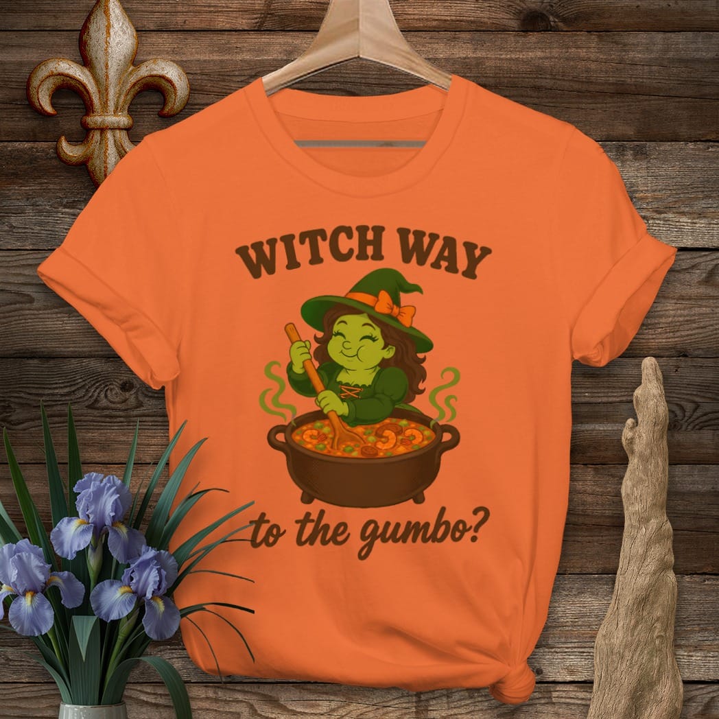 S / Orange Louisiana Witch Way T-Shirt by Laissez Faire Wear