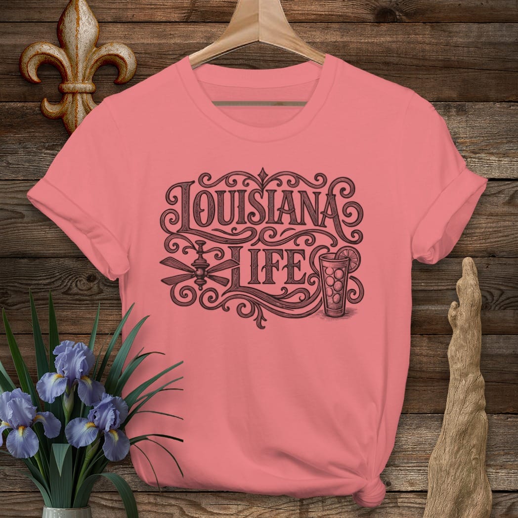 S / Coral Silk Louisiana Wrought LA Life T-Shirt by Laissez Faire Wear