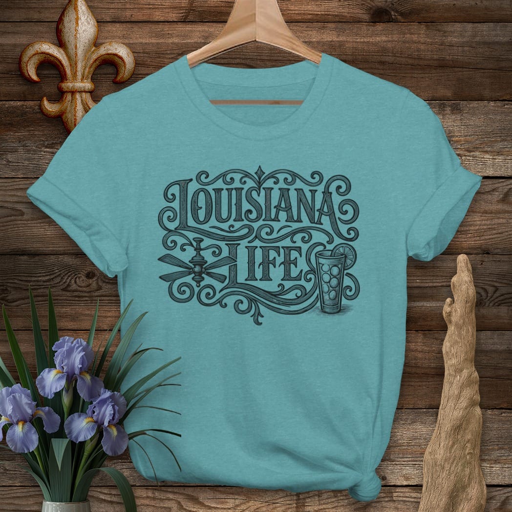 S / Heather Galapagos Blue Louisiana Wrought LA Life T-Shirt by Laissez Faire Wear