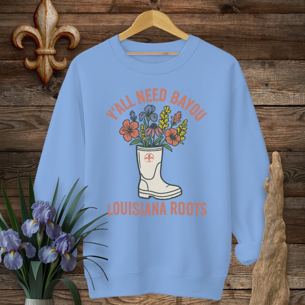 S / Carolina Blue Louisiana Y'all Need Bayou Sweatshirt by Laissez Faire Wear