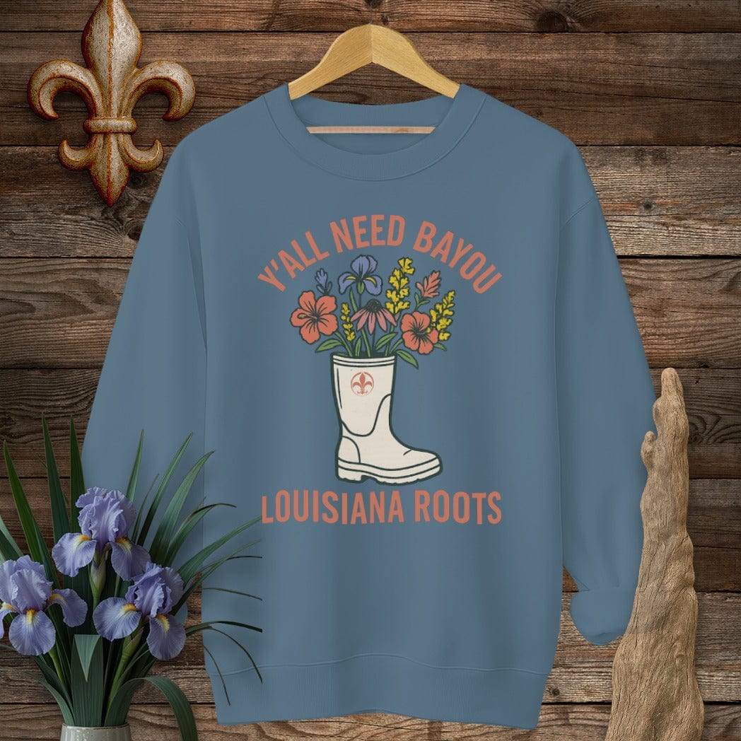 S / Indigo Blue Louisiana Y'all Need Bayou Sweatshirt by Laissez Faire Wear