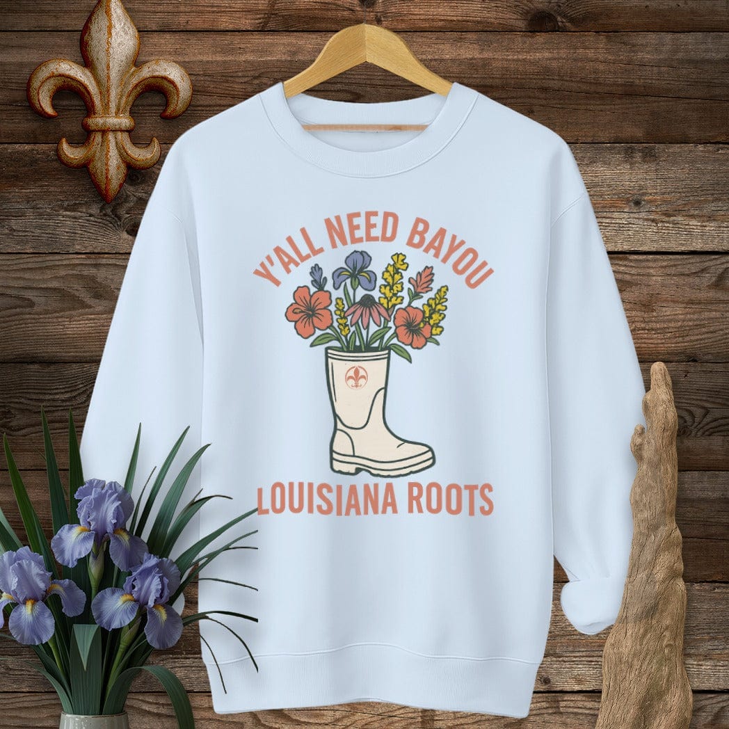 S / Light Blue Louisiana Y'all Need Bayou Sweatshirt by Laissez Faire Wear