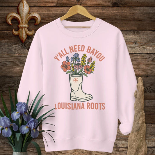 S / Light Pink Louisiana Y'all Need Bayou Sweatshirt by Laissez Faire Wear