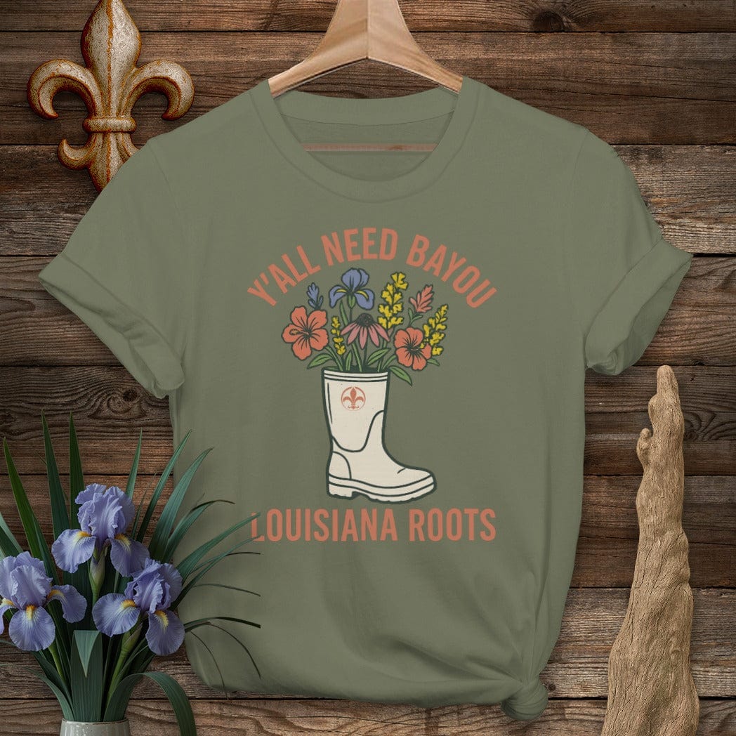S / Military Green Louisiana Y'all Need Bayou T-Shirt by Laissez Faire Wear