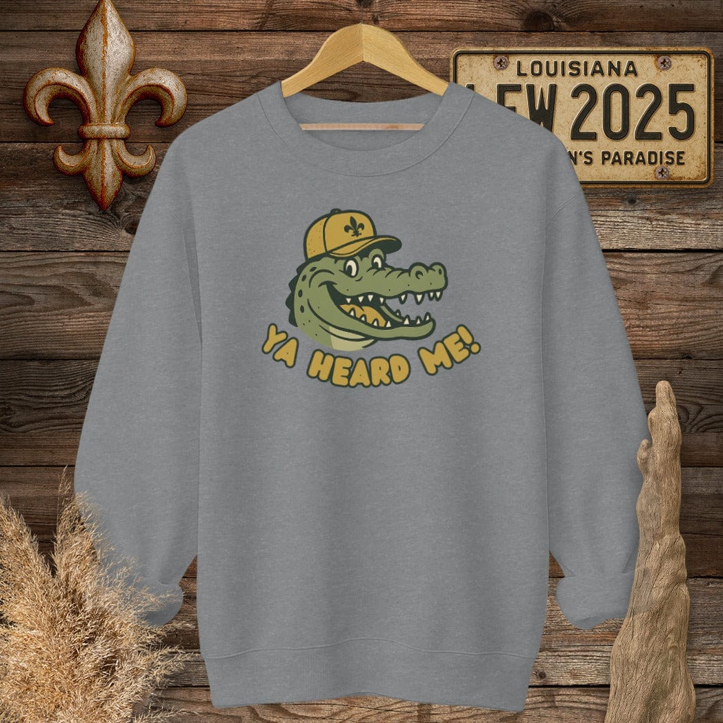 S / Graphite Heather Louisiana Ya Heard Me Sweatshirt by Laissez Faire Wear
