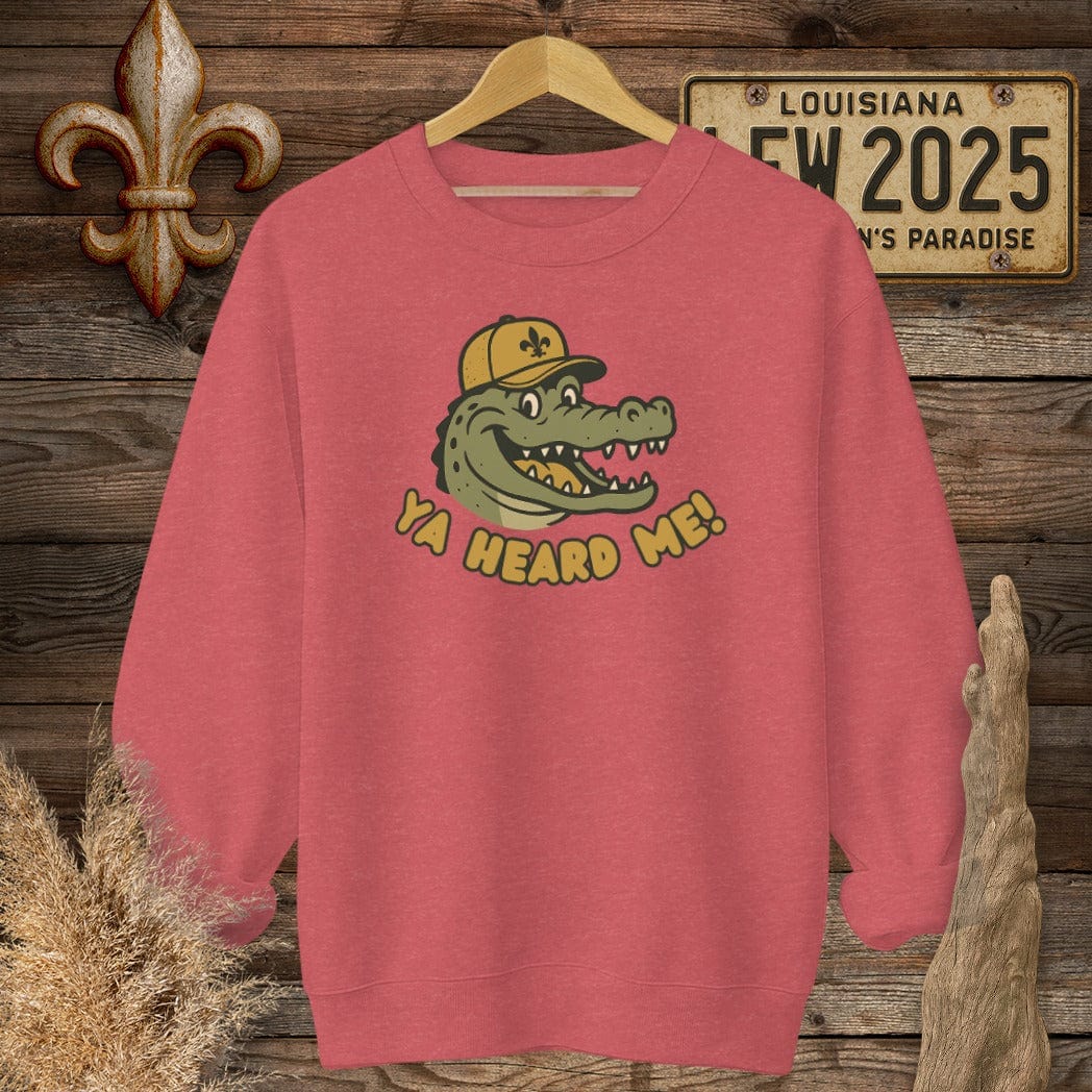 S / Heather Scarlet Red Louisiana Ya Heard Me Sweatshirt by Laissez Faire Wear