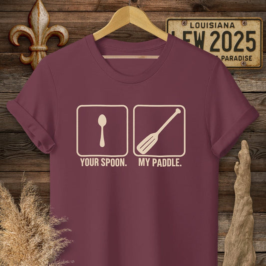 S / Maroon Louisiana Your Spoon, My Paddle T-Shirt by Laissez Faire Wear