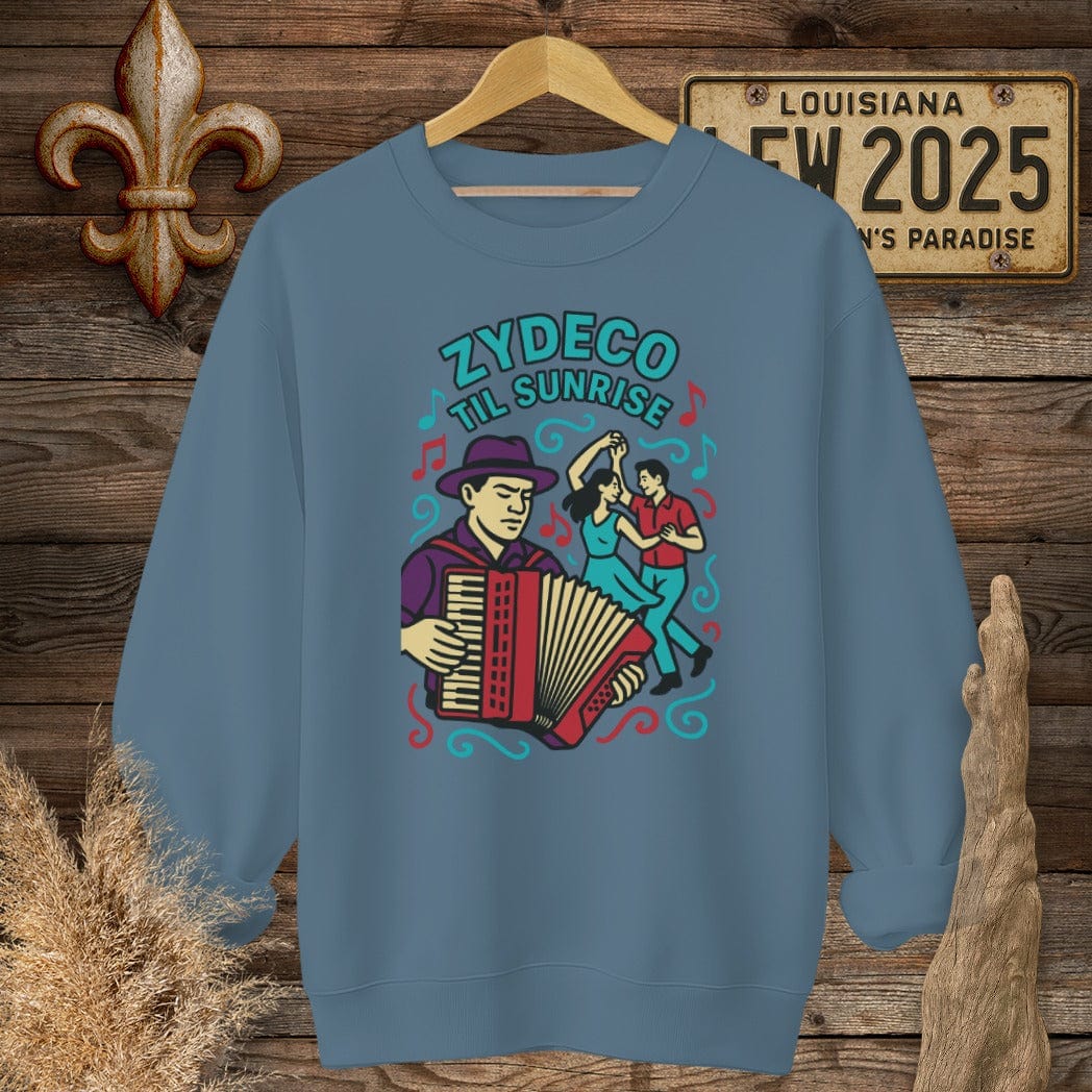 S / Indigo Blue Louisiana Zydeco Til Sunrise Sweatshirt by Laissez Faire Wear