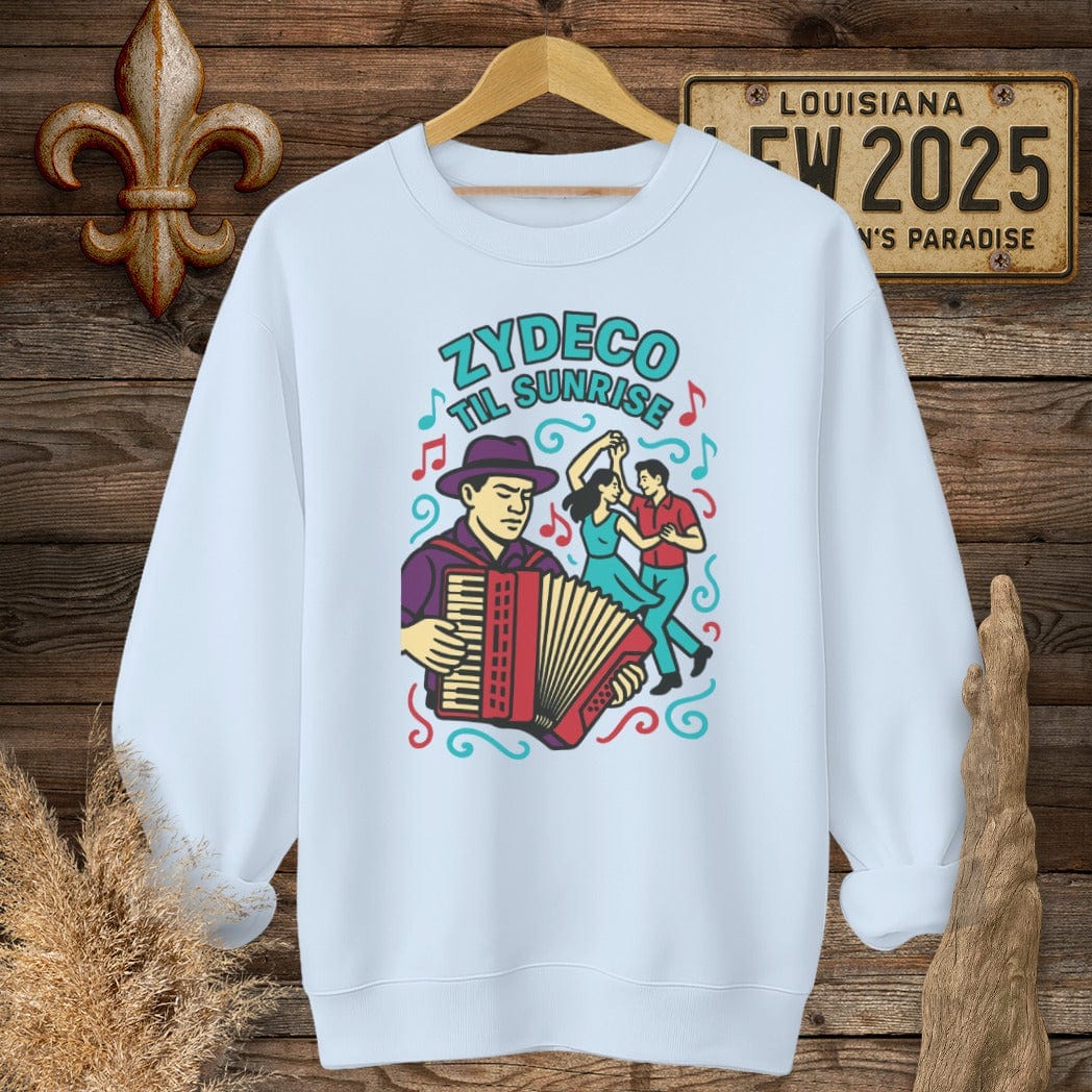 S / Light Blue Louisiana Zydeco Til Sunrise Sweatshirt by Laissez Faire Wear