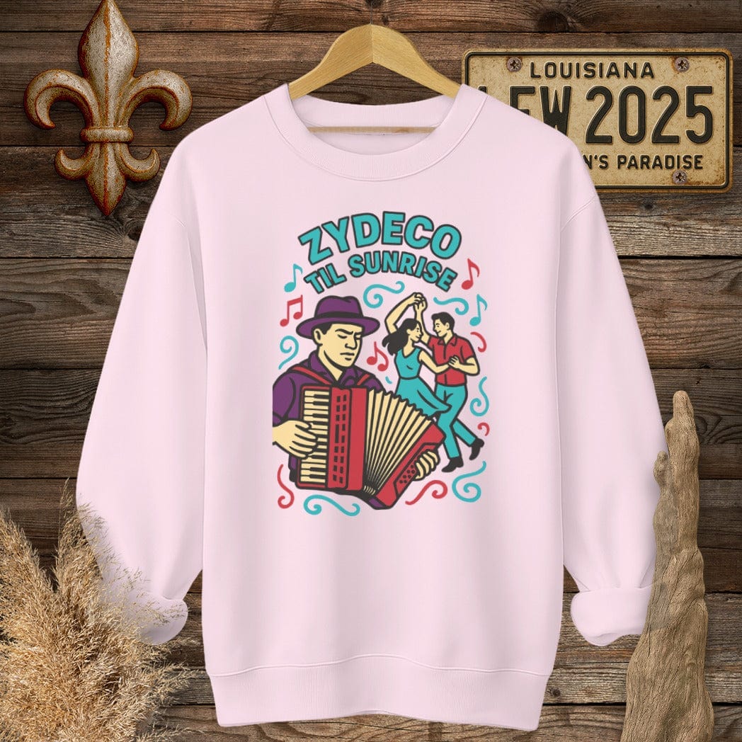 S / Light Pink Louisiana Zydeco Til Sunrise Sweatshirt by Laissez Faire Wear