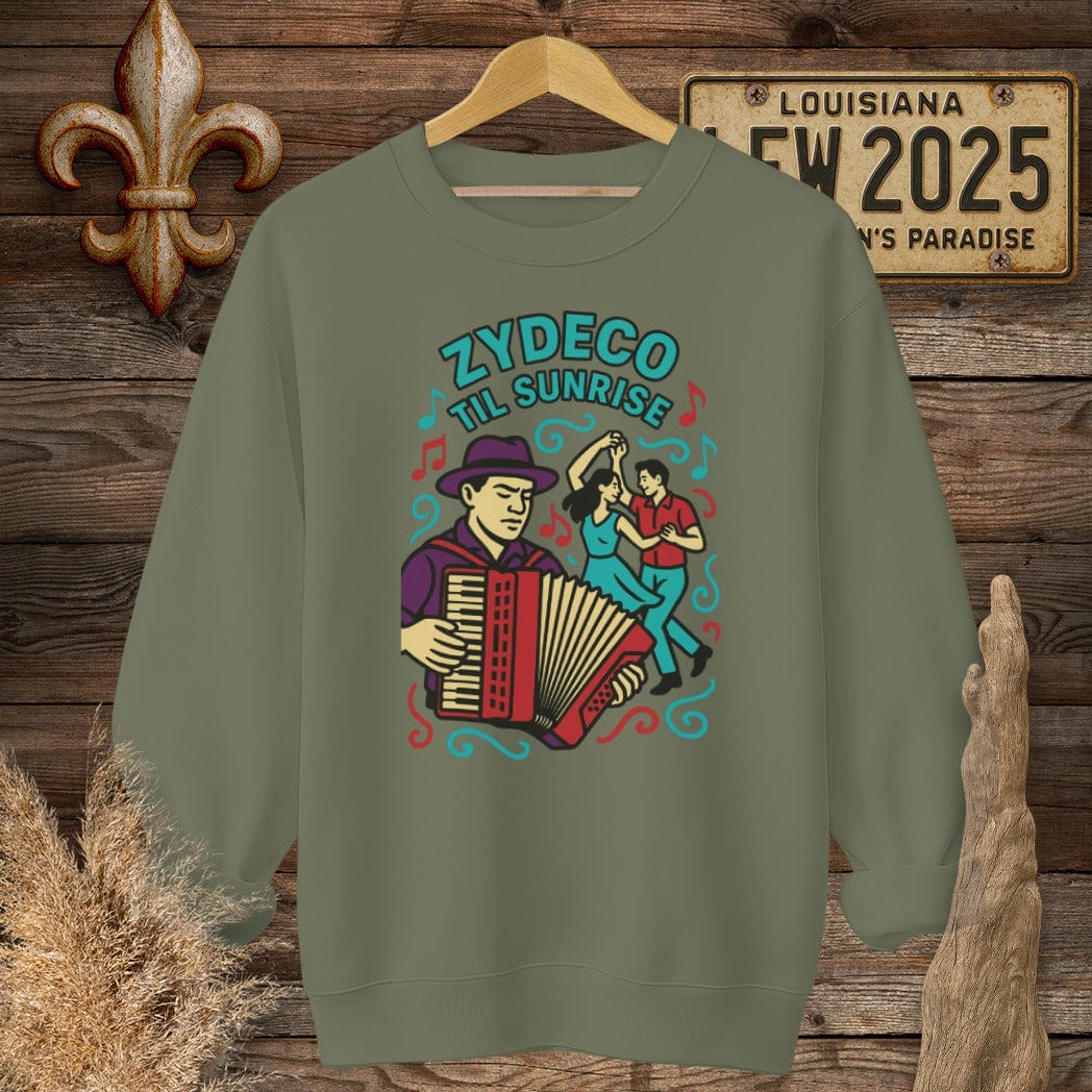 S / Military Green Louisiana Zydeco Til Sunrise Sweatshirt by Laissez Faire Wear