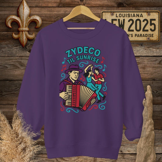 S / Purple Louisiana Zydeco Til Sunrise Sweatshirt by Laissez Faire Wear